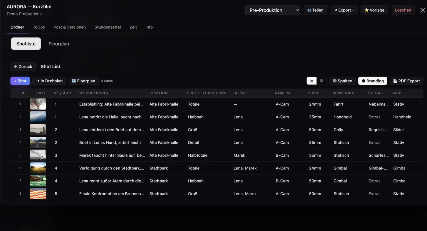 CineDash Shotliste