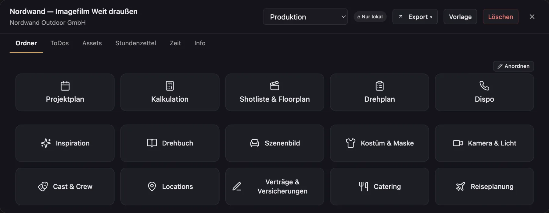 Cinedash Modul-Übersicht